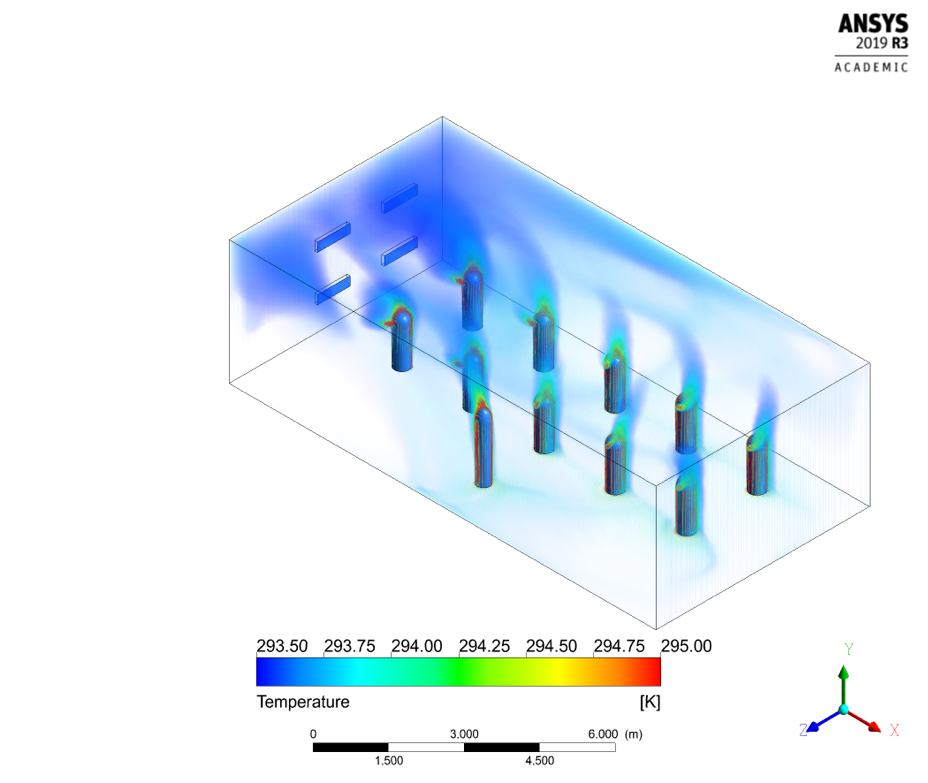 3D temperature field in a classroom with different ventilation