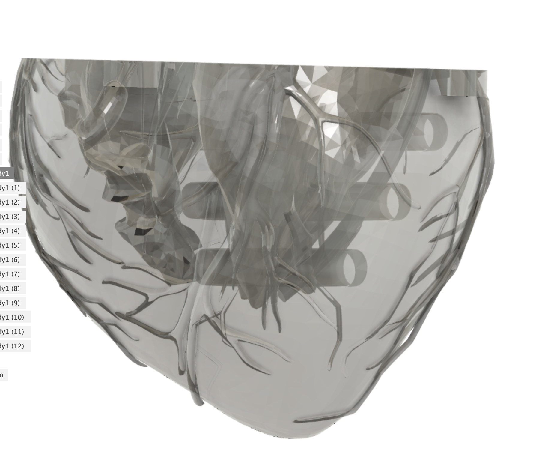 Transparent CAD view showing internal heart chambers