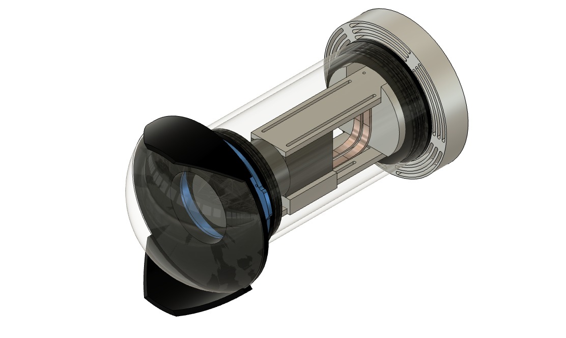 CAD render of underwater camera housing